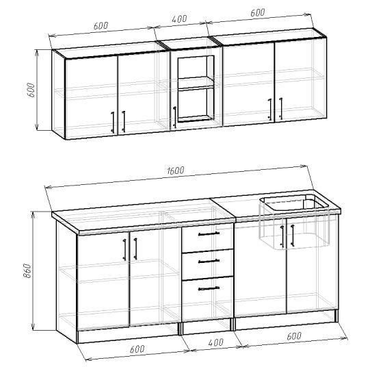 Кухня Comfort 1,6 м Сірий гладкий із стільницею 458412 фото - купити в MEBLERIA